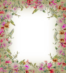 watercolor painting of leaves and flower, on white background