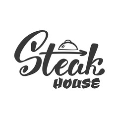 Hand lettering logo.Steak house label, logo and emblem vector templates isolated on white background. Steak house restaurant menu design element.