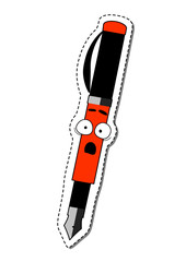 Surprised and Scared Funny Cartoon Pen. Office and School Supplies Vector Illustration.