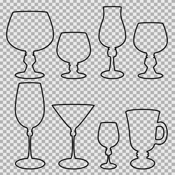 Set of wine glasses black silhouette. Vector illustration.