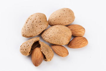 Whole almonds nuts isolated on white background