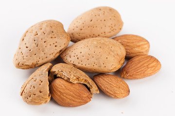 Whole almonds nuts isolated on white background