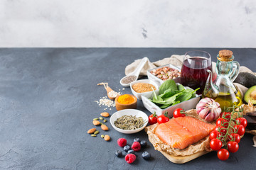 Assortment of healthy food low cholesterol