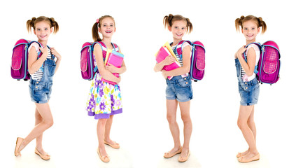Obraz premium Collection of photos smiling happy school girl