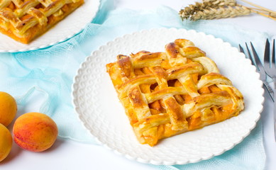 Sweet fruit pie with apricot on a plate