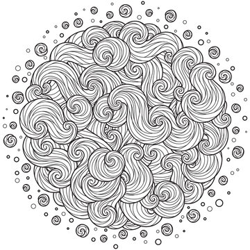 Abstract Round Sea Wave Mandala with curls