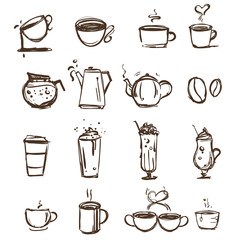 Coffee cups symbol hand-drawn outline 