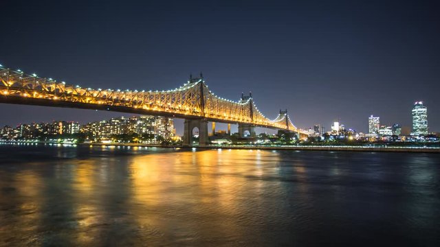 New York Queens borough bridge Night timelapse