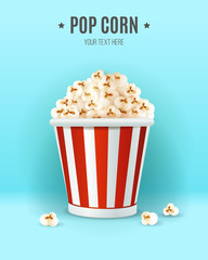 Popcorn in in striped box, vector illustration