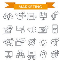Marketing icons, thin line, flat design