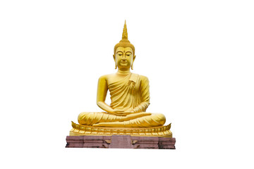 Golden Buddha images on sky clouds background.Golden Buddha statue in a Buddhist temple