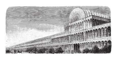 World exhibition building in London 1851 - Crystal palace - vintage illustration