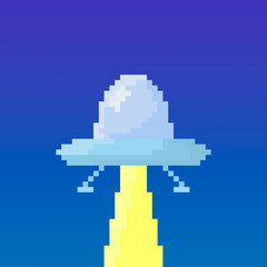 Pixel flying saucer for games and applications. Cute 8-bit UFO.