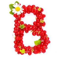 Letter B composed of berries and fruits of red color