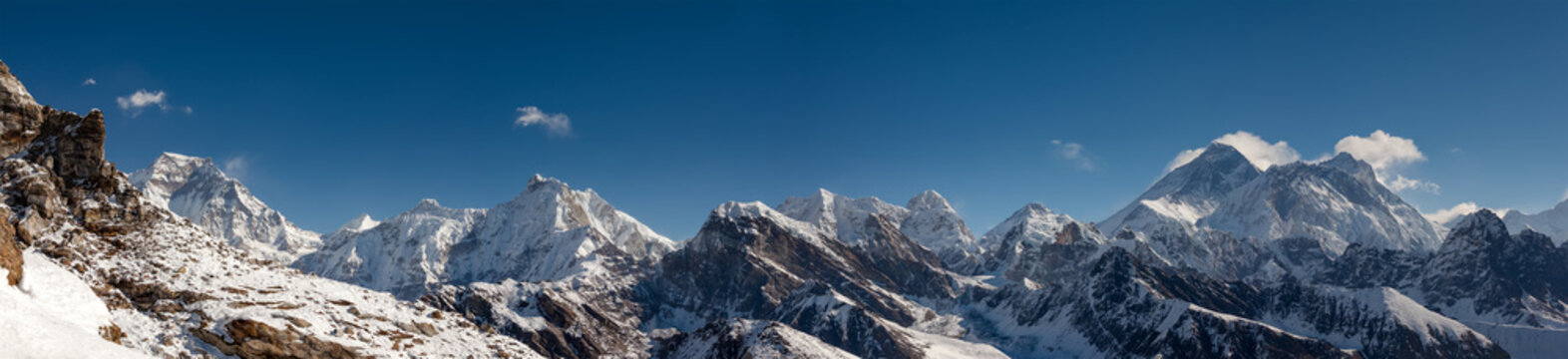 Great panoramic landscapes of the Himalayas in the Khumbu Valley in Nepal