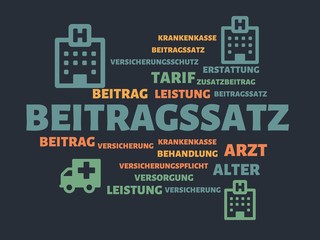 BEITRAGSSATZ - Bilder mit Wörtern aus dem Bereich Krankenversicherung, Wort, Bild, Illustration