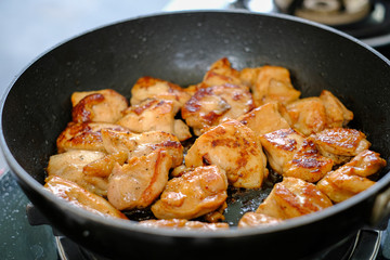 chicken in pan with palm oil