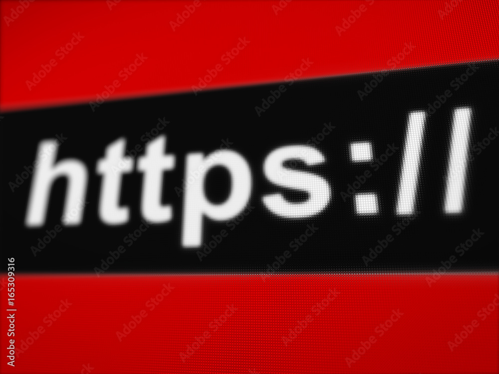 Poster https secure connection certificate sign word on pixels screen 3d rendered with depth of field