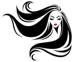 women long hair style icon, logo women on white background