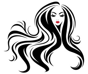 women long hair style icon, logo women on white background