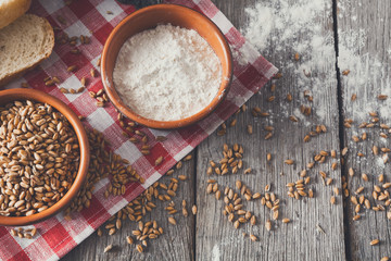 Bread background with copy space on rustic wood