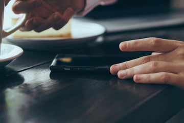 Hands, cafe, coffee, breakfast, morning, mug, tea, laptop