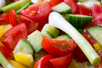 Tomato, cucumber, pepper and spring onion salad