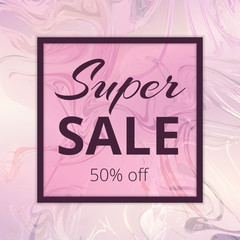 Banner special discount offer. Marble background with pink pattern. 
