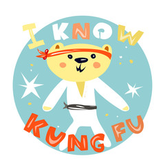 Cute bear kung fu master kids t-shirt design,sticker. Sport kids illustration