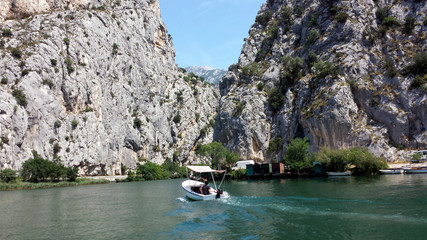 Omis, Croatia - June 23, 2017: Boat cruise on the canyon of the river Cetina