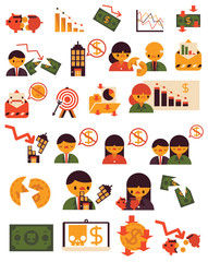 Fototapeta premium Twenty Five Items Economic Crisis Problem Vector Flat Icon Business Finance