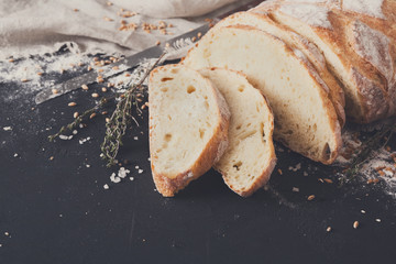 Bakery concept. Plenty of sliced bread background