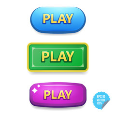 Colorful buttons with Play tittle. Bright vector buttons for web and mobile.