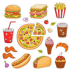 Vector hand drawn illustration of fast food