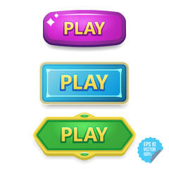 Colorful buttons with Play tittle. Bright vector buttons for web and mobile.