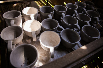 Top view of raw soil pot