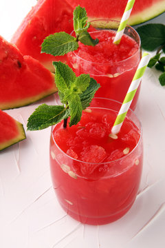 Tasty fresh appetizing watermelon drink smoothie. Watermelon dri