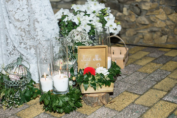 Original wedding floral decoration for special occasion. Soft focus