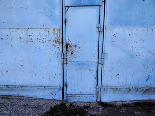 Iron blue door , blue iron wall.