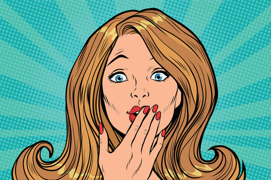 Beautiful female emotional reaction fear surprise