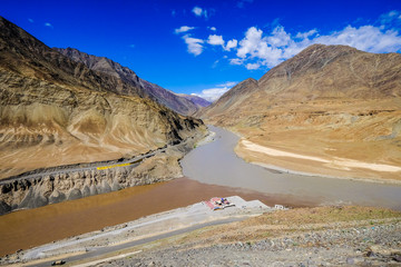 Confluence of the Indus and Zanskar Rivers in Leh District, India