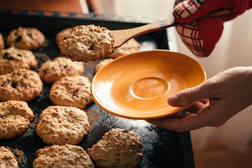 Woman baking homemade cookies to holiday