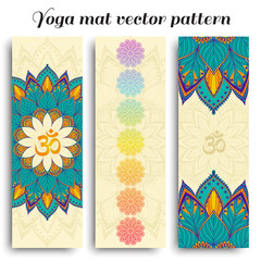 Set of yoga mat vector om and chakra pattern - obrazy, fototapety, plakaty