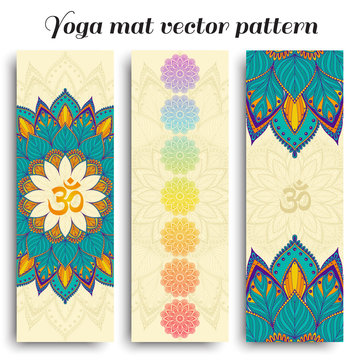 Set of yoga mat vector om and chakra pattern
