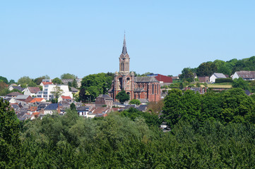 Fototapeta na wymiar Panorama d'Ailly sur Noye avec l'Église Saint-Martin d'Ailly