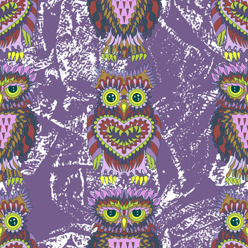 Hand drawn seamless pattern with owls.