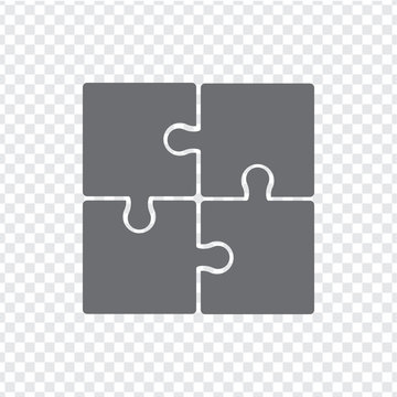 Simple icon puzzles in grey on a transparent background. Simple icon puzzle of the four elements. Stock vector. Flat design.