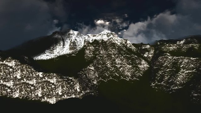 Flying over mountains in the fog