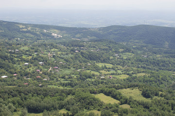Fototapeta na wymiar Aerial view of small Georgian village in Caucasus