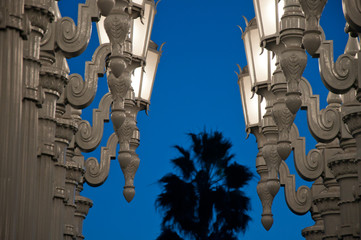 Street light on the background of white sky